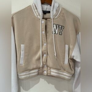 Beige and White Varsity Jacket
